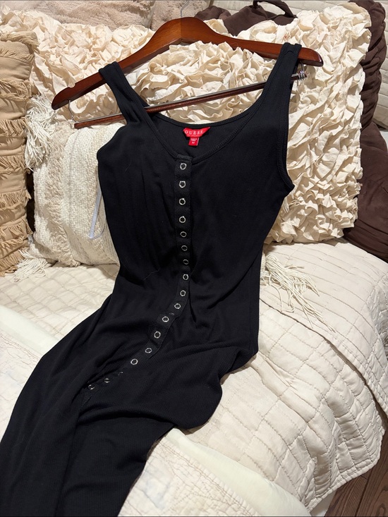 Guess Dresses & Skirts - Guess Black Ribbed Snap-Front Tank Dress